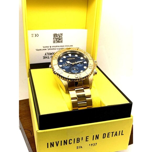 Invicta Men's Watch 36974 Pro Diver Quartz Chronograph Gold Steel Blue Dial 47mm - Picture 3 of 15